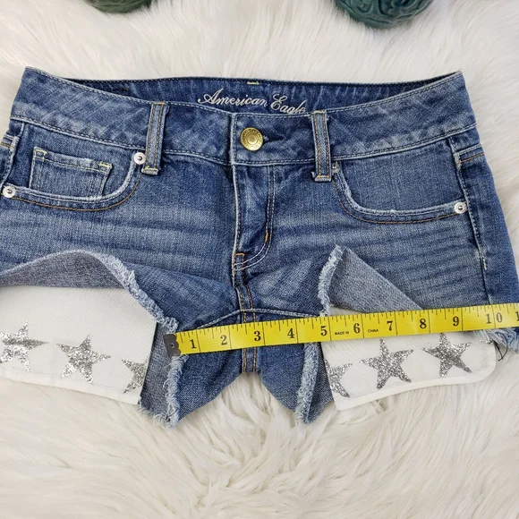 American Eagle sparkle star pocket denim shorts size 0 - Picture 9 of 10